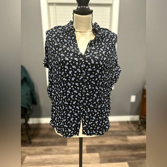 Madewell Central Drapey Shirt Black Blue Floral Baby’s Breath Small Flowy - Picture 1 of 6